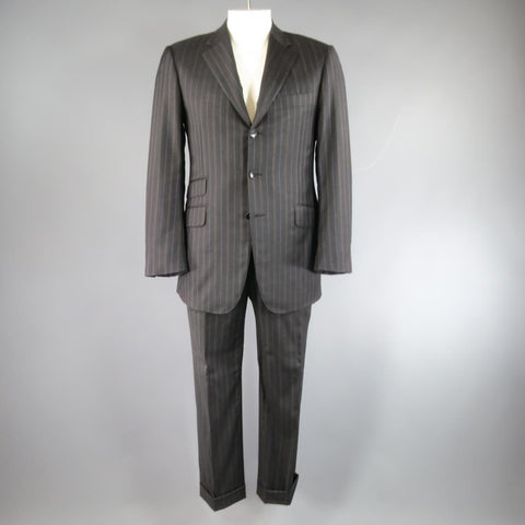 PAL ZILERI 40 Regular Charcoal Striped Wool 3 Button Notch Lapel Suit