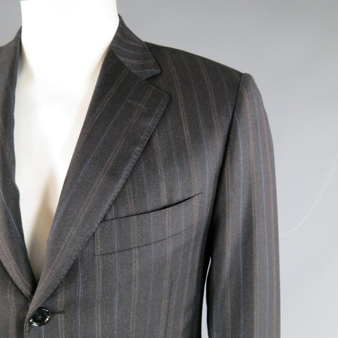 PAL ZILERI 40 Regular Charcoal Striped Wool 3 Button Notch Lapel Suit