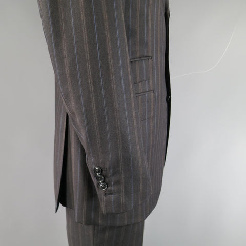 PAL ZILERI 40 Regular Charcoal Striped Wool 3 Button Notch Lapel Suit