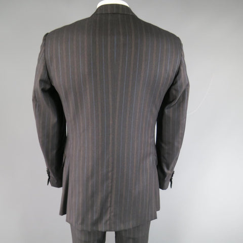 PAL ZILERI 40 Regular Charcoal Striped Wool 3 Button Notch Lapel Suit