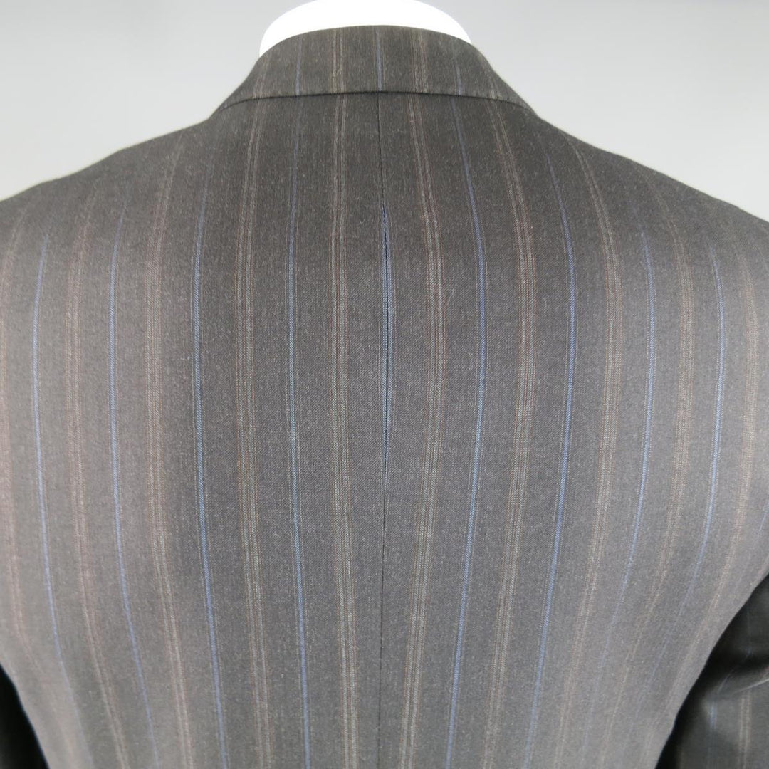 PAL ZILERI 40 Regular Charcoal Striped Wool 3 Button Notch Lapel Suit