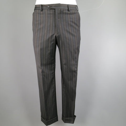 PAL ZILERI 40 Regular Charcoal Striped Wool 3 Button Notch Lapel Suit