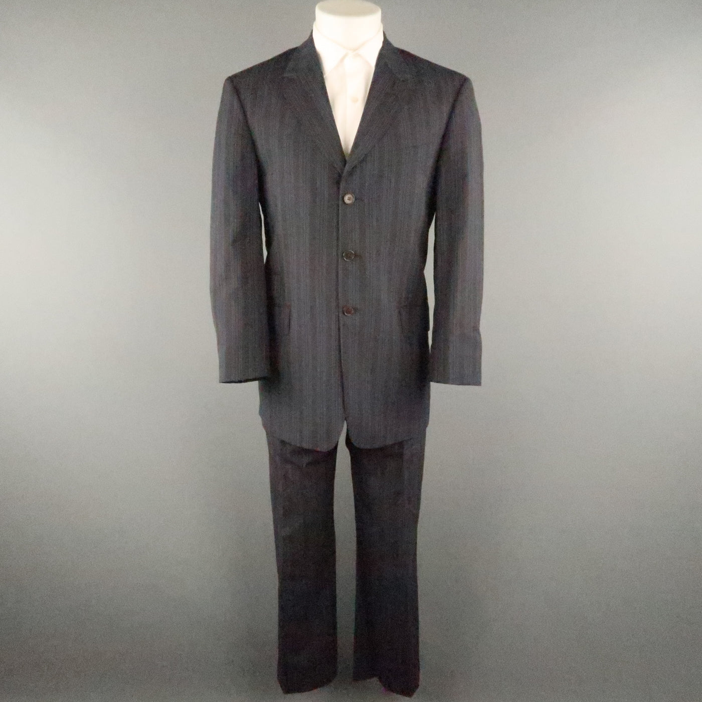 PAUL SMITH Chest Size 40 Gray & Blue Stripe Viscose Notch Lapel 34 30 Suit