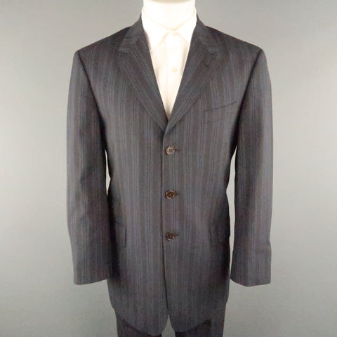 PAUL SMITH Chest Size 40 Gray & Blue Stripe Viscose Notch Lapel 34 30 Suit
