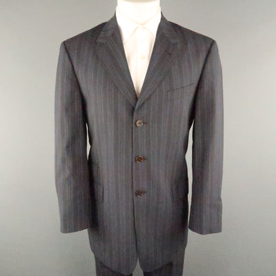 PAUL SMITH Chest Size 40 Gray & Blue Stripe Viscose Notch Lapel 34 30 Suit