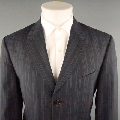 PAUL SMITH Chest Size 40 Gray & Blue Stripe Viscose Notch Lapel 34 30 Suit