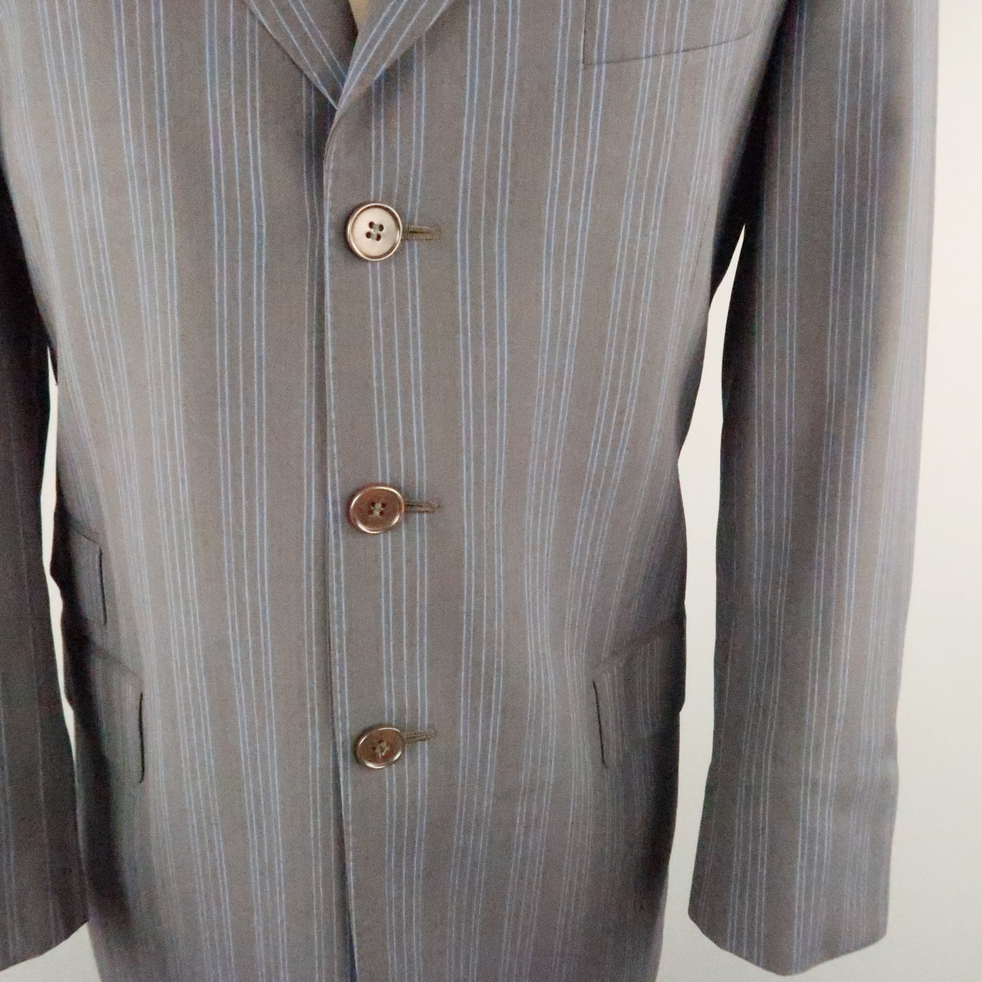 PAUL SMITH Chest Size 40 Gray & Blue Stripe Viscose Notch Lapel 34 30 Suit