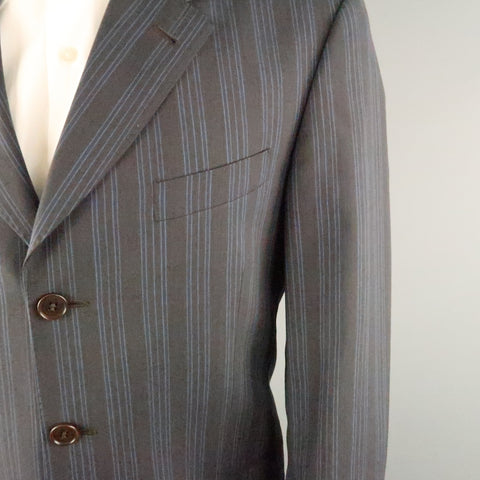 PAUL SMITH Chest Size 40 Gray & Blue Stripe Viscose Notch Lapel 34 30 Suit