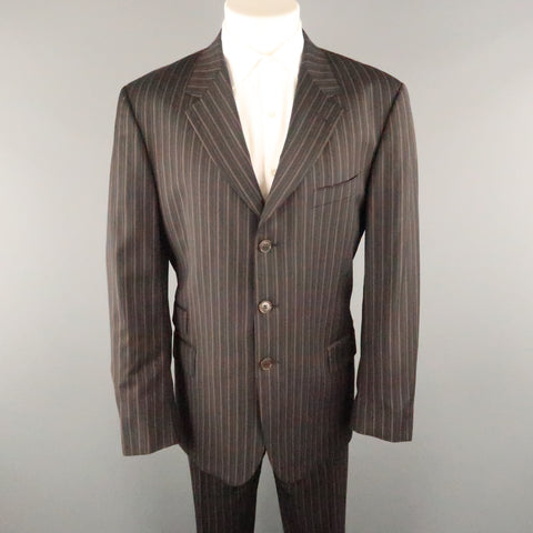 PAUL SMITH Chest Size 44 Black Stripe Wool Notch Lapel 34 32 Brown Suit