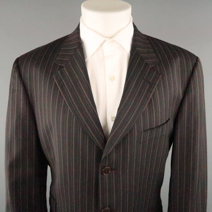 PAUL SMITH Chest Size 44 Black Stripe Wool Notch Lapel 34 32 Brown Suit