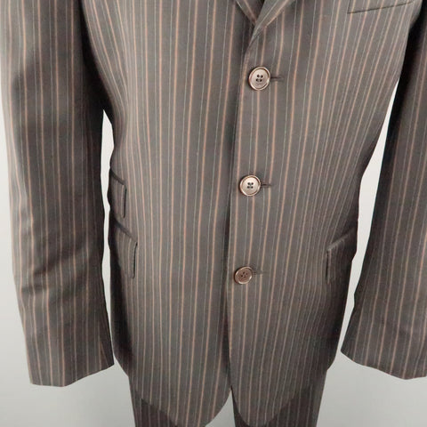 PAUL SMITH Chest Size 44 Black Stripe Wool Notch Lapel 34 32 Brown Suit