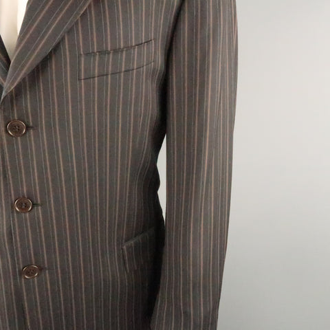 PAUL SMITH Chest Size 44 Black Stripe Wool Notch Lapel 34 32 Brown Suit
