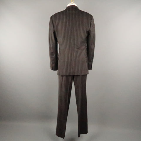 PAUL SMITH Chest Size 44 Black Stripe Wool Notch Lapel 34 32 Brown Suit