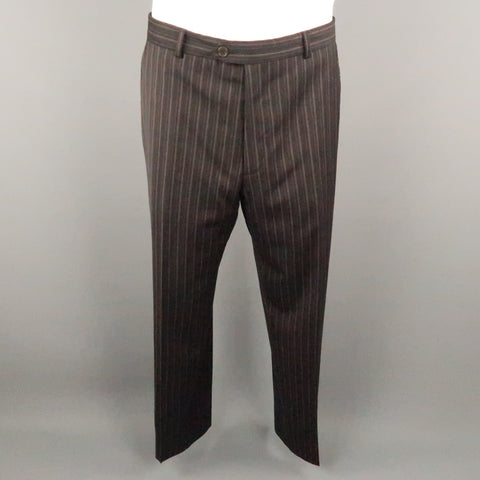 PAUL SMITH Chest Size 44 Black Stripe Wool Notch Lapel 34 32 Brown Suit