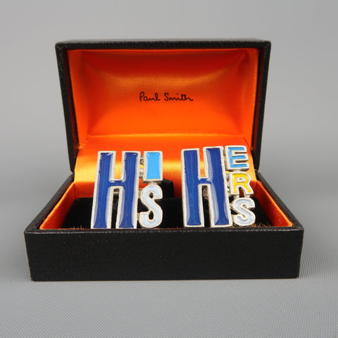 PAUL SMITH Silver Tone Metal Blue & Yellow HIS & HERS Cuff Links