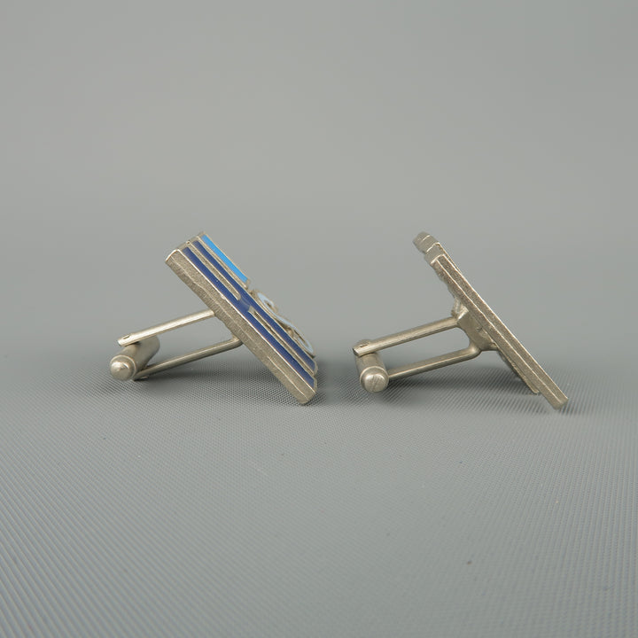 PAUL SMITH Silver Tone Metal Blue & Yellow HIS & HERS Cuff Links