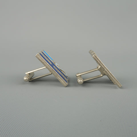 PAUL SMITH Silver Tone Metal Blue & Yellow HIS & HERS Cuff Links
