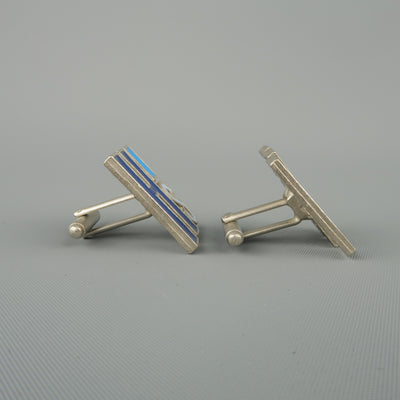 PAUL SMITH Silver Tone Metal Blue & Yellow HIS & HERS Cuff Links