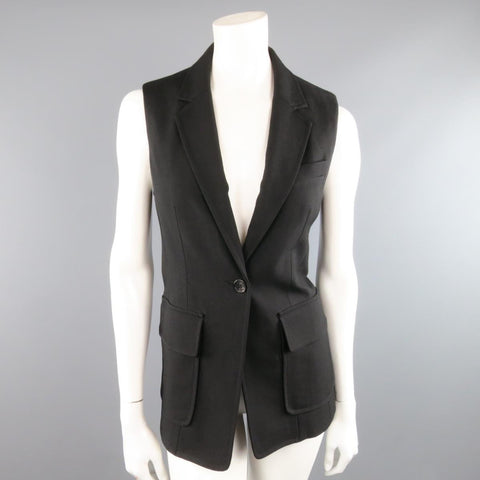 PHILLIP LIM Size 6 Black Virgin Wool Blend Notch Lapel Blazer Vest