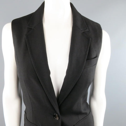 PHILLIP LIM Size 6 Black Virgin Wool Blend Notch Lapel Blazer Vest