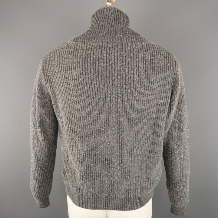 PHILLIP LIM Size S Gray Distressed Viscose Blend Shawl Collar Sweater