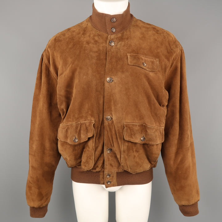 POLO RALPH LAUREN M Brown Suede Buttoned Bomber Jacket