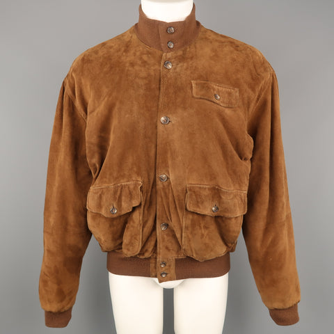 POLO RALPH LAUREN M Cazadora bomber con botones de ante marrón 
