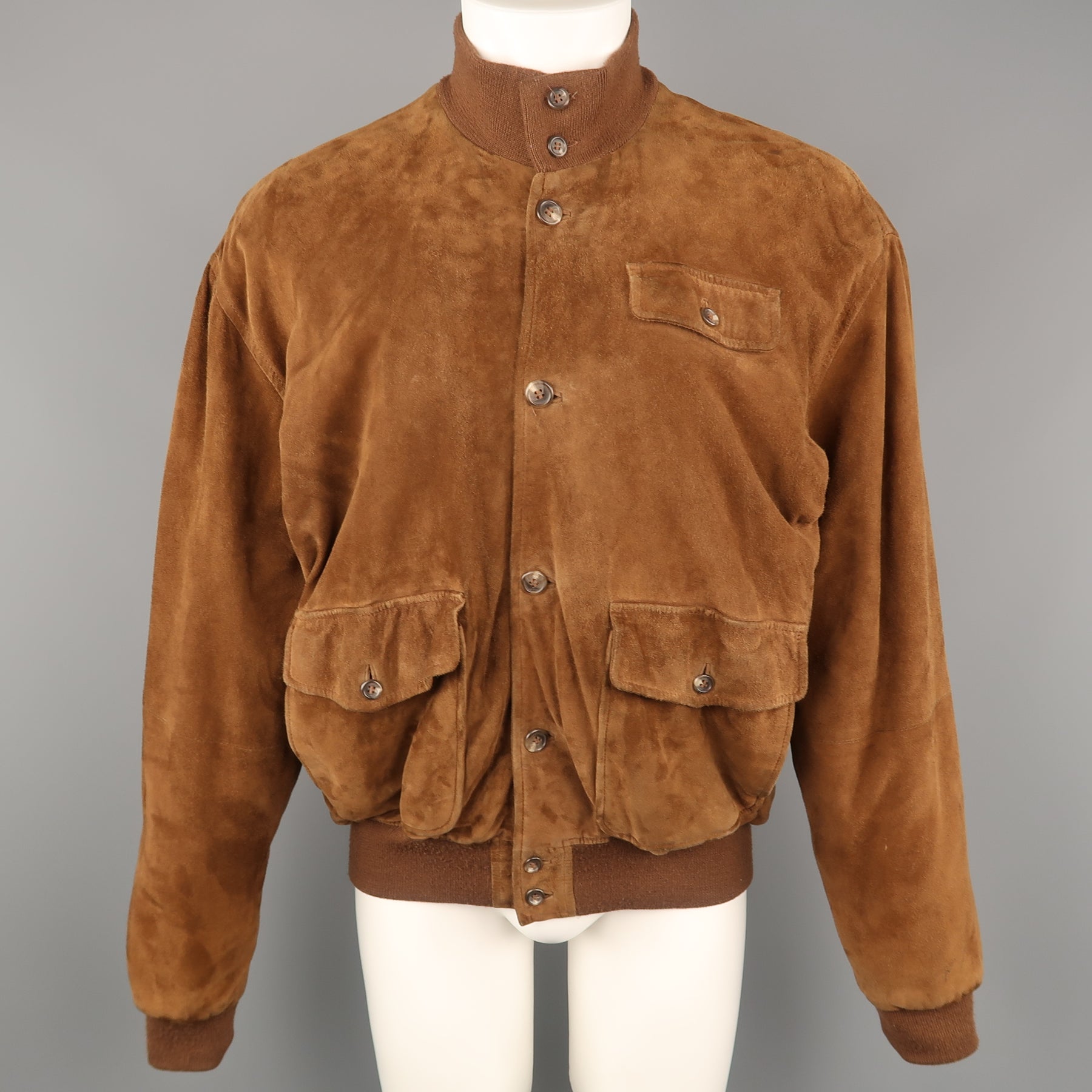 POLO RALPH LAUREN M Brown Suede Buttoned Bomber Jacket