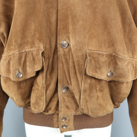 POLO RALPH LAUREN M Brown Suede Buttoned Bomber Jacket