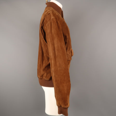 POLO RALPH LAUREN M Brown Suede Buttoned Bomber Jacket