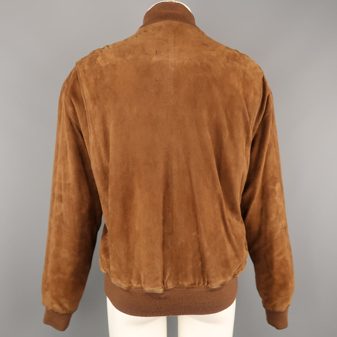 POLO RALPH LAUREN M Brown Suede Buttoned Bomber Jacket