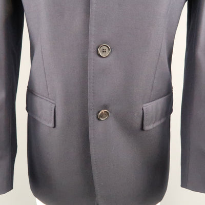 PRADA 38 Regular Navy Woven Textured Wool Three Button Sport Coat