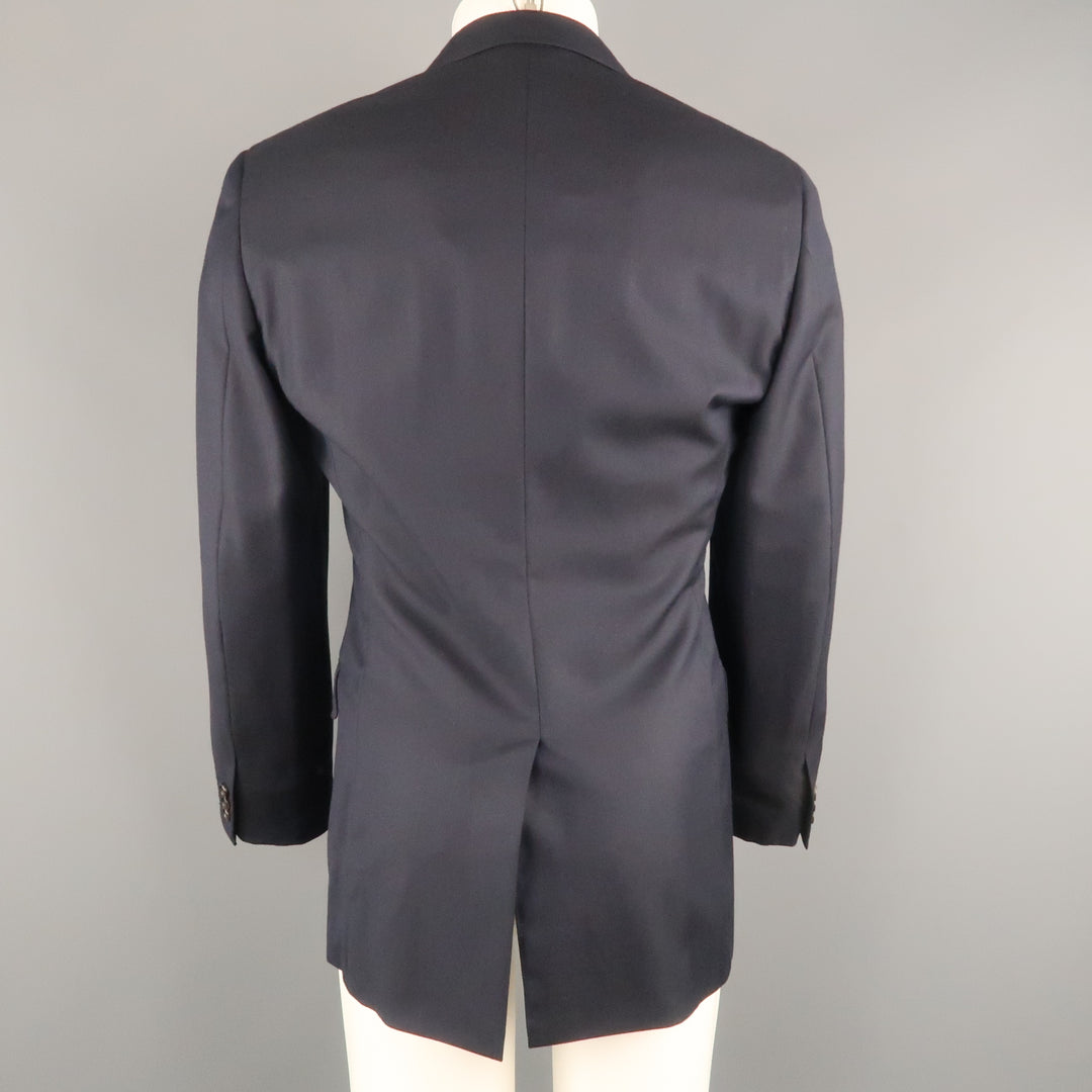 PRADA 38 Regular Navy Woven Textured Wool Three Button Sport Coat