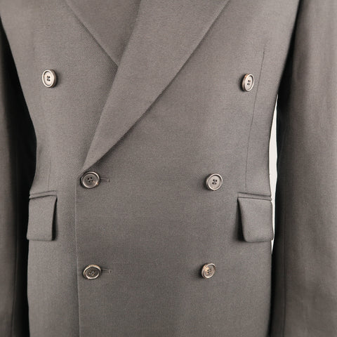 PRADA 42 Black Solid Wool / Mohair Twill Peak Lapel Double Breasted Sport Coat