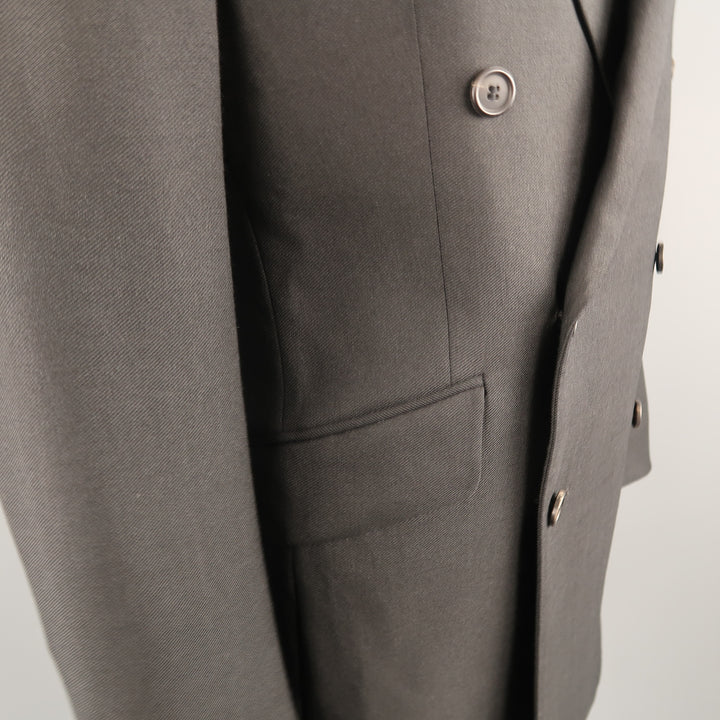 PRADA 42 Black Solid Wool / Mohair Twill Peak Lapel Double Breasted Sport Coat
