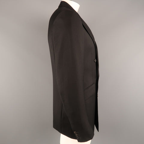 PRADA 42 Black Solid Wool / Mohair Twill Peak Lapel Double Breasted Sport Coat
