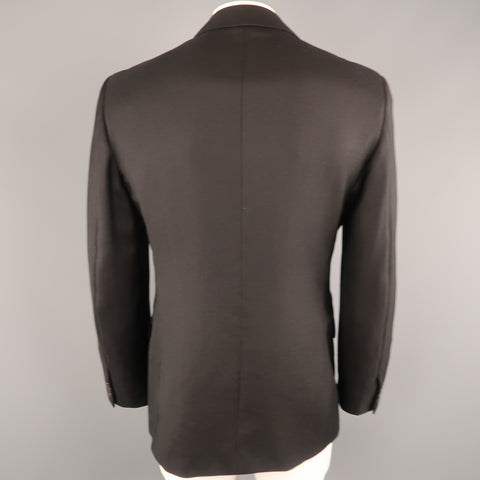 PRADA 42 Black Solid Wool / Mohair Twill Peak Lapel Double Breasted Sport Coat