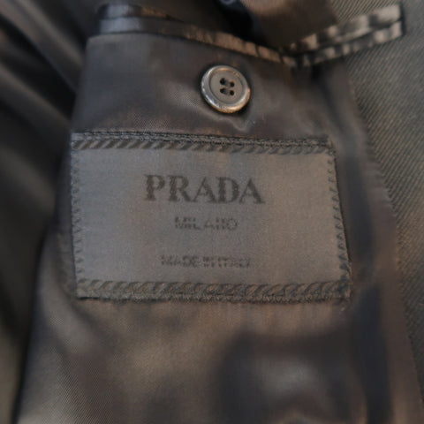PRADA 42 Black Solid Wool / Mohair Twill Peak Lapel Double Breasted Sport Coat