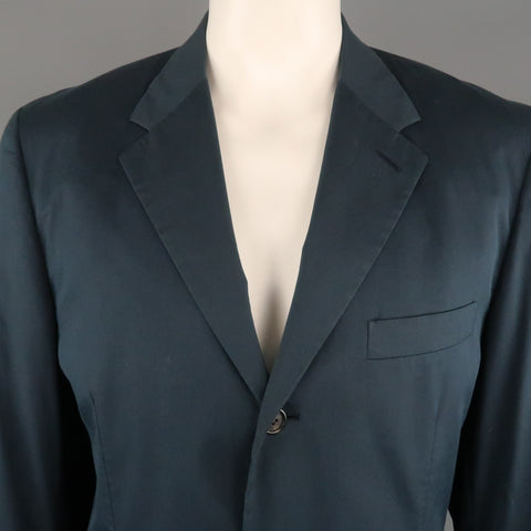 PRADA Chest Size 44 Regular Solid Navy Cotton Blend Notch Lapel Sport Coat
