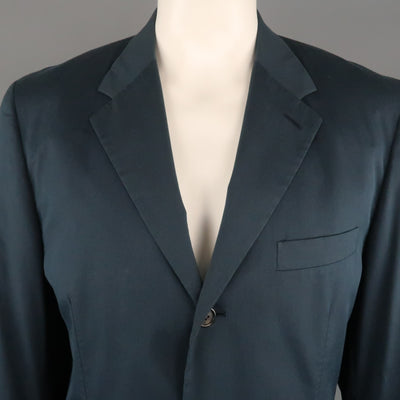 PRADA Chest Size 44 Regular Solid Navy Cotton Blend Notch Lapel Sport Coat