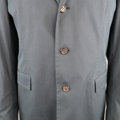 PRADA Chest Size 44 Regular Solid Navy Cotton Blend Notch Lapel Sport Coat