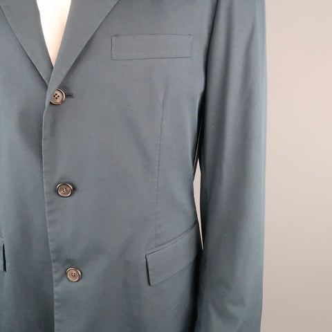 PRADA Chest Size 44 Regular Solid Navy Cotton Blend Notch Lapel Sport Coat