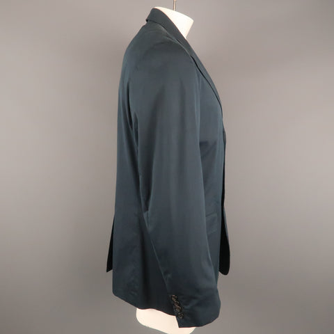 PRADA Chest Size 44 Regular Solid Navy Cotton Blend Notch Lapel Sport Coat