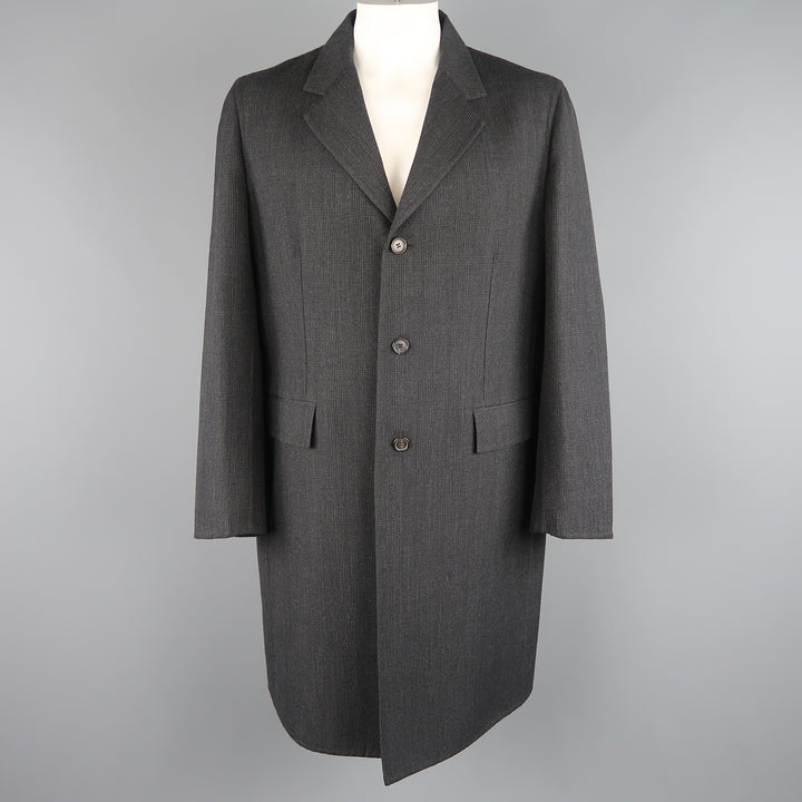 PRADA Size 46 Charcoal Glenplaid Wool Notch Lapel Coat