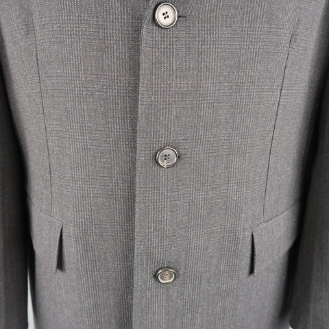 PRADA Size 46 Charcoal Glenplaid Wool Notch Lapel Coat