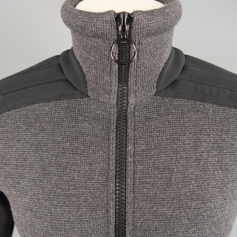 Veste PRADA S en Laine Tricotée Grise Col Montant Manches Motard Matelassées Noires
