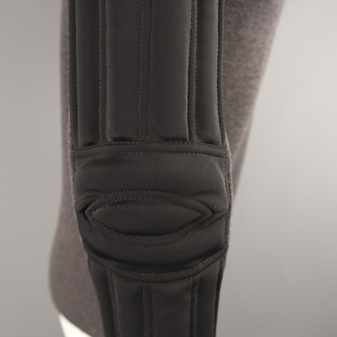 PRADA S Gray Wool Knit High Collar Black Padded Moto Sleeve Jacket
