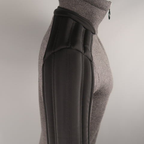 PRADA S Gray Wool Knit High Collar Black Padded Moto Sleeve Jacket