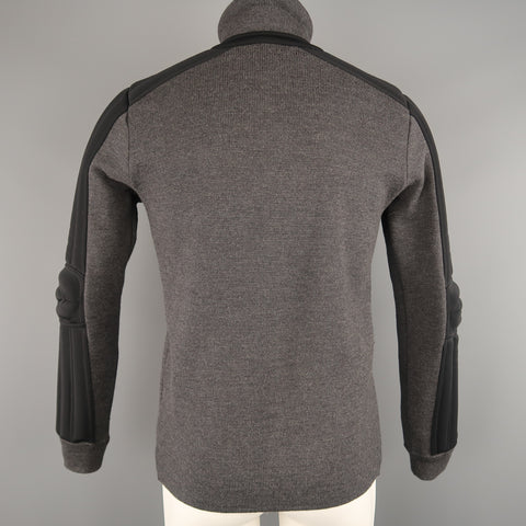 PRADA S Gray Wool Knit High Collar Black Padded Moto Sleeve Jacket