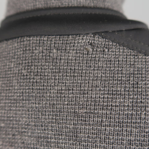 PRADA S Gray Wool Knit High Collar Black Padded Moto Sleeve Jacket